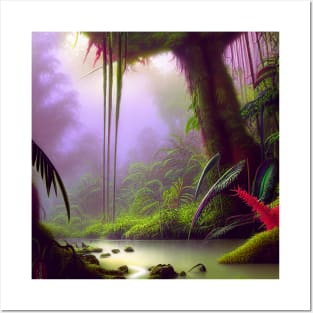 Digital Painting of a Beautiful Fantasy Nature With Lake and Colorful Leaves Posters and Art